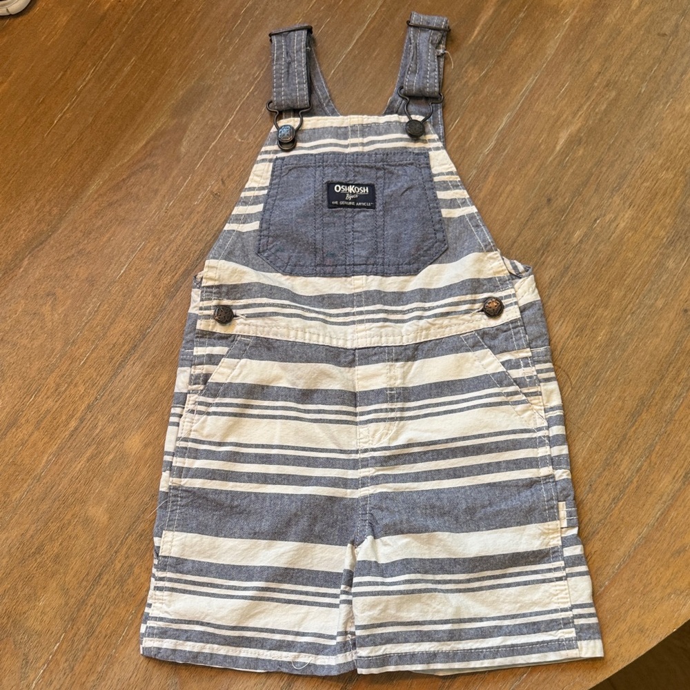 OshKosh B'gosh Blue and Cream Striped Overalls 24M